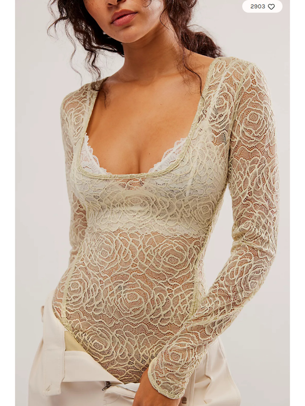 Free People Intimately IN MY HEAD Lace Bodysuit in Light Green Size M NWOT $58
